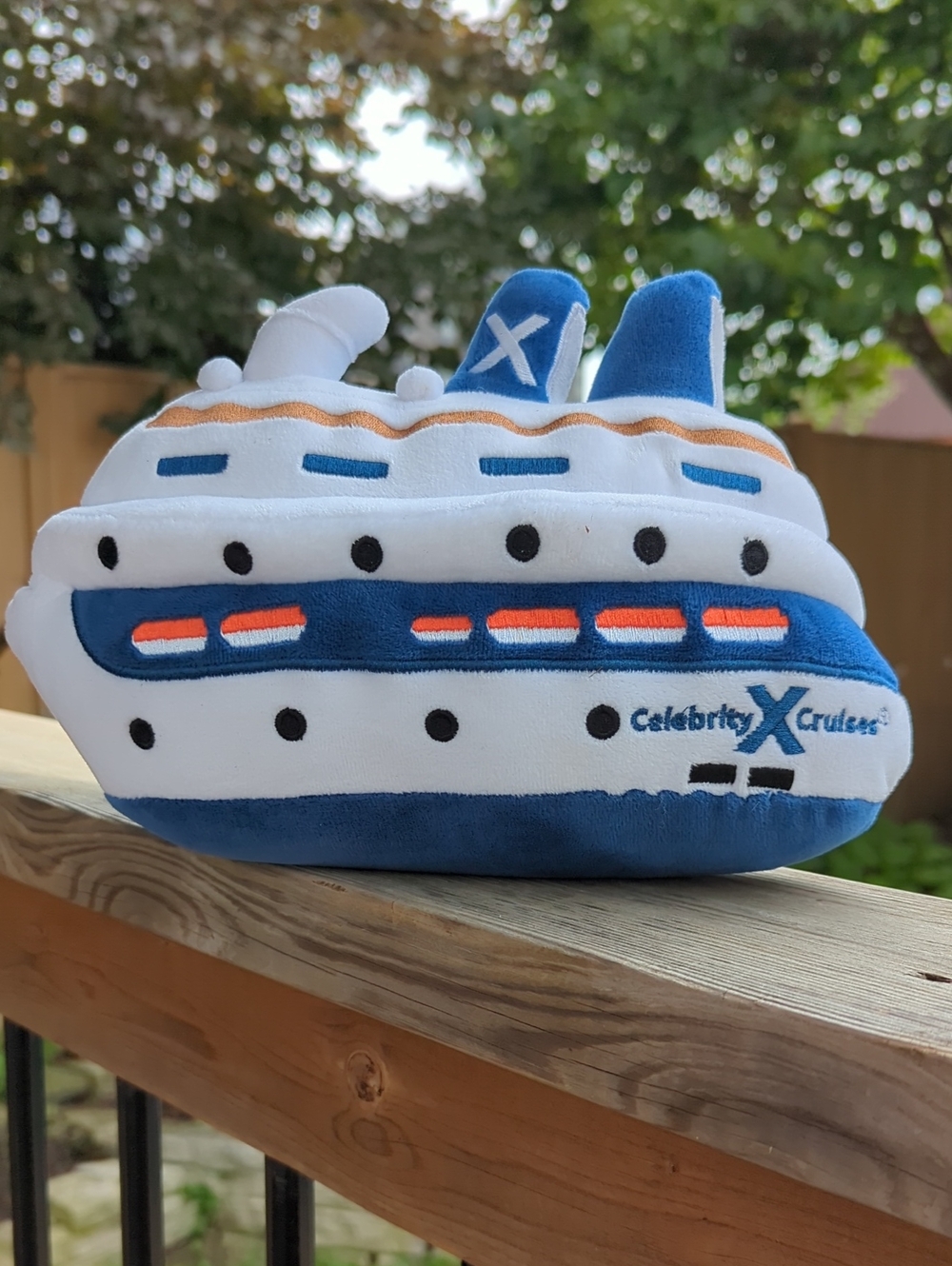 Plush Ship Toy - White & Blue with Orange Accents